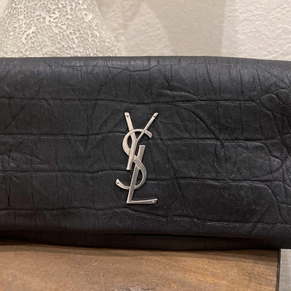 Yves Saint Laurent West Hollywood Leather Croc Embossed Clutch Bag YSL - Picture 2 of 7